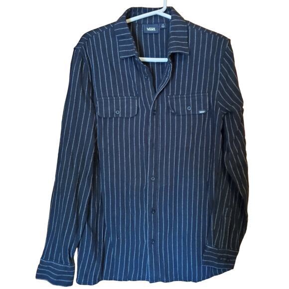 Vans Off The Wall Mens‎ Striped Shirt Sz S Button Long Sleeve Skater Black New - Picture 1 of 9